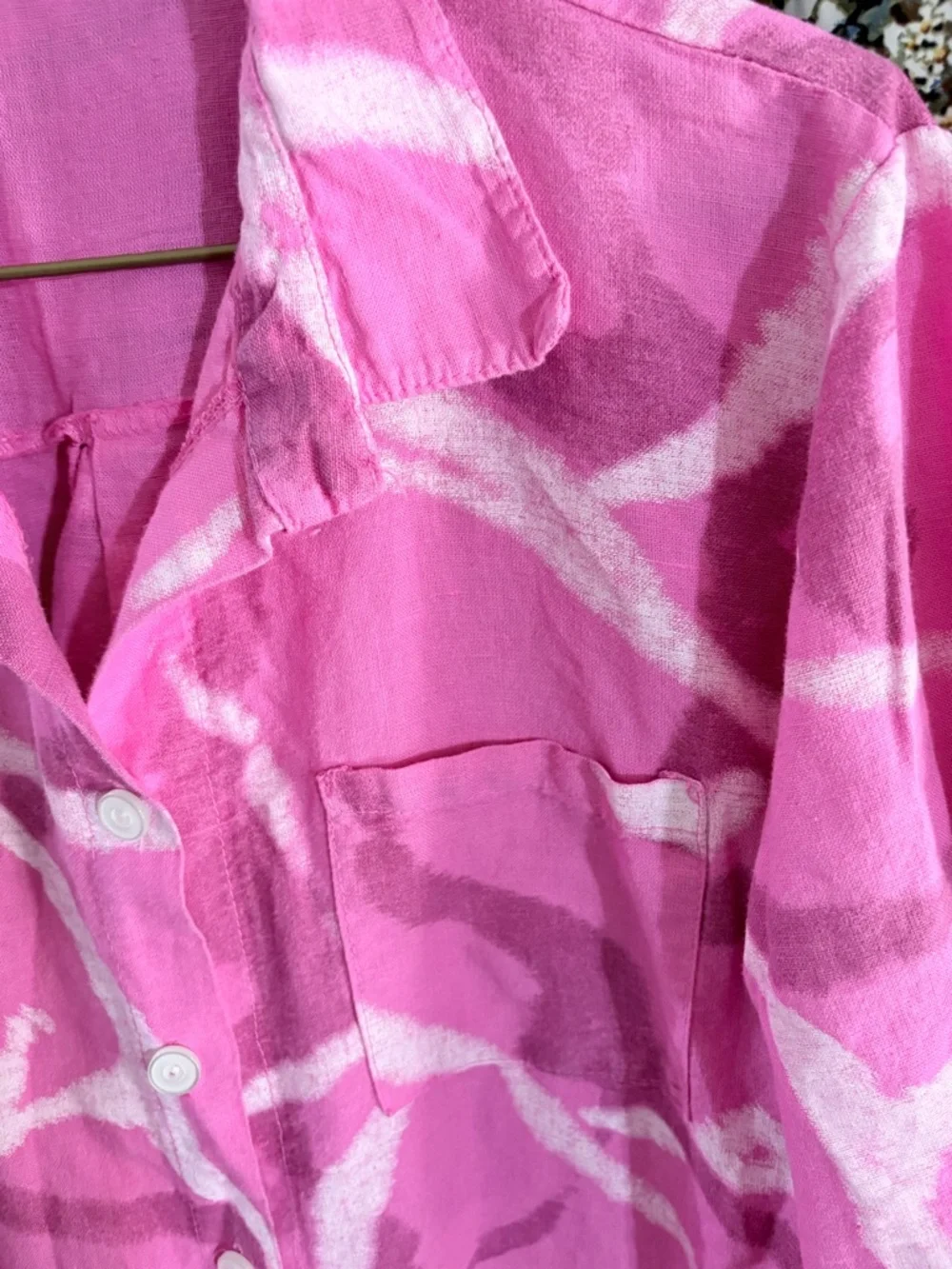 Bright Pink Linen Button-Up Shirt with Brand Label - Picture 5 of 11